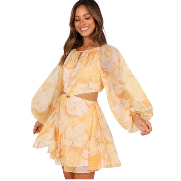 Petal & Pup Dresses & Skirts - Petal and Pup Mini Dress Jamille Cutout Long Sleeve Yellow Floral Size Large
